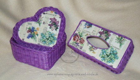 súprava košík srdce s vrchnákom+vreckovník-fialová